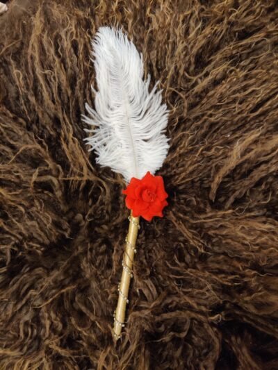 nikkah pen - red flower white feather gold pen