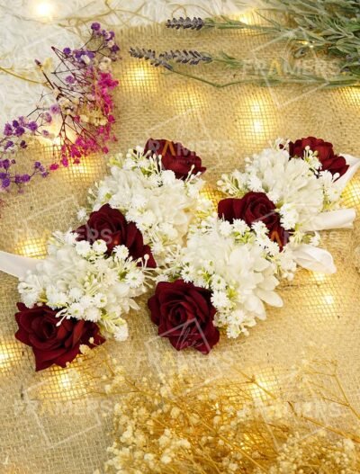 Maroon Rose & White Daisy Artificial Mehndi Gajray Pair