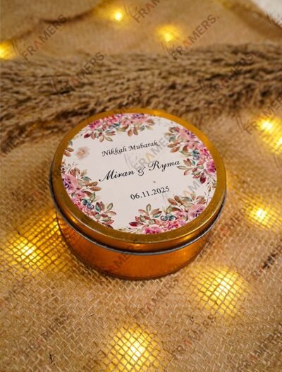 Personalised Nikkah Mubarak floral tin bid boxes lid