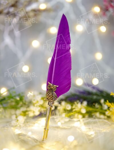 Purple Feather Quill Nikkah Pen with Antique Gold Owl Handle