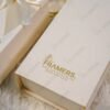 Tall cream and gold sleeve-style Nikkah bid boxes with bows
